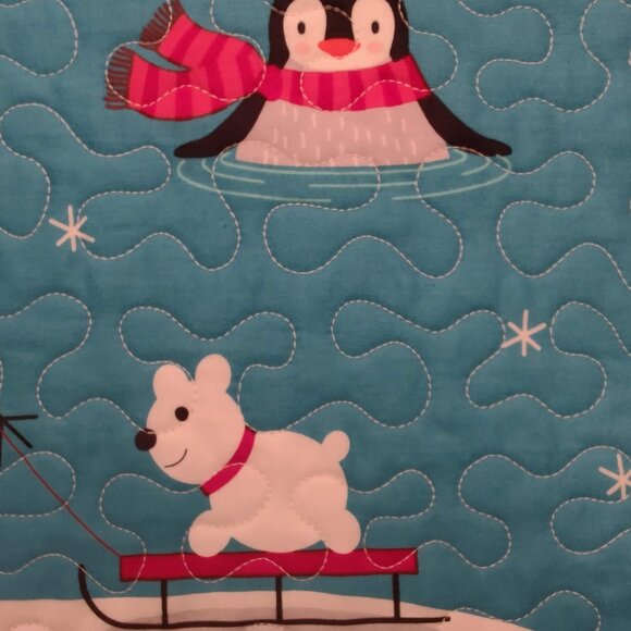 Frosty Friends! New Handmade Winter Scene Child Size / Wall Quilt - 21" X 41" - Picture 6 of 11